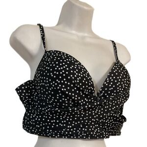 Black and White Polka Dot Crop Top tankini swim top wrap bikini